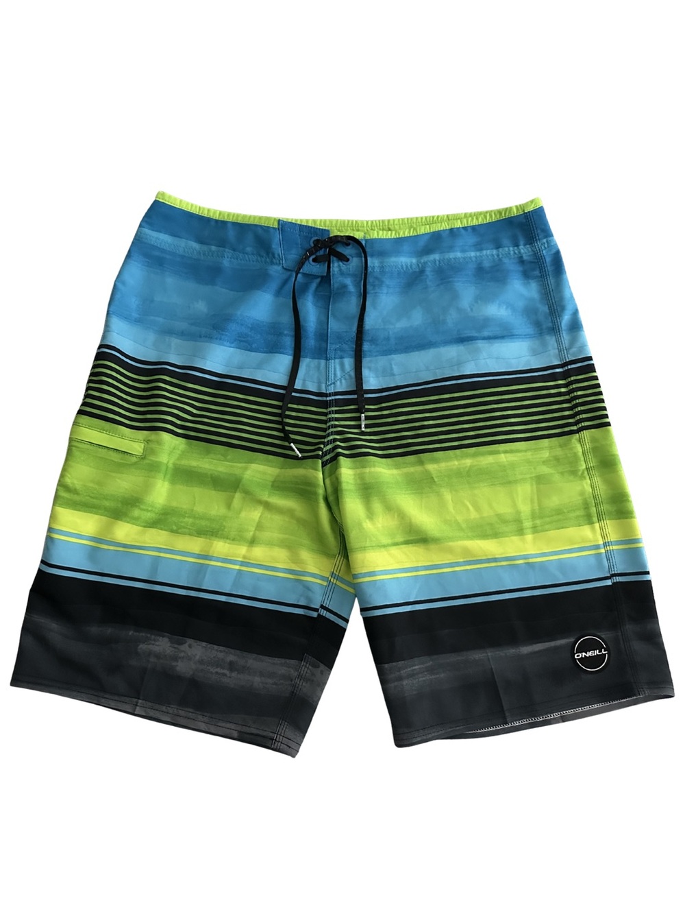 O'Neill Hyperfreak Heat Stripe Men's Board Shorts 34 Swim Trunks Green Blue